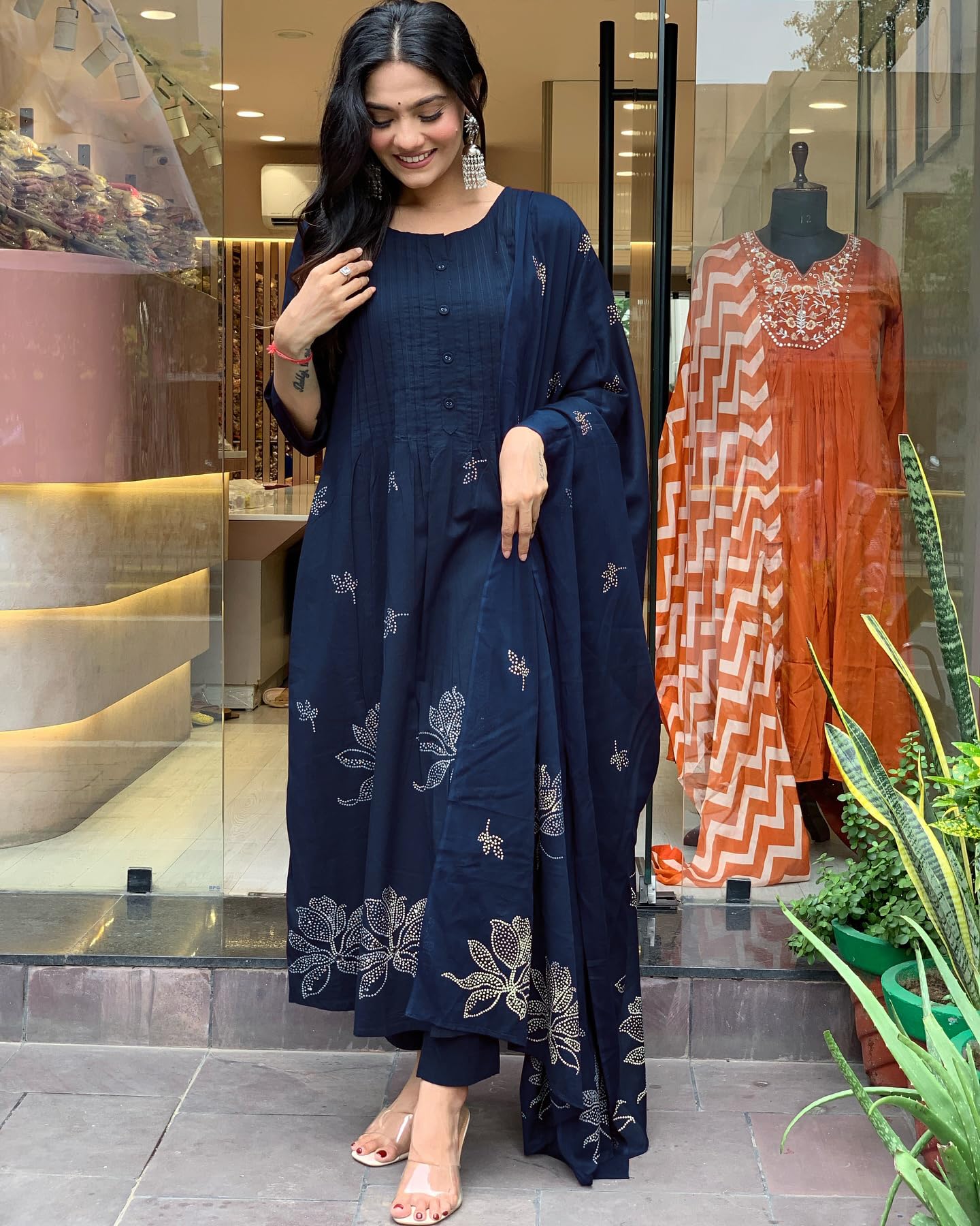 Rayon Blend Anarkali Printed Kurta with Pant & Dupatta