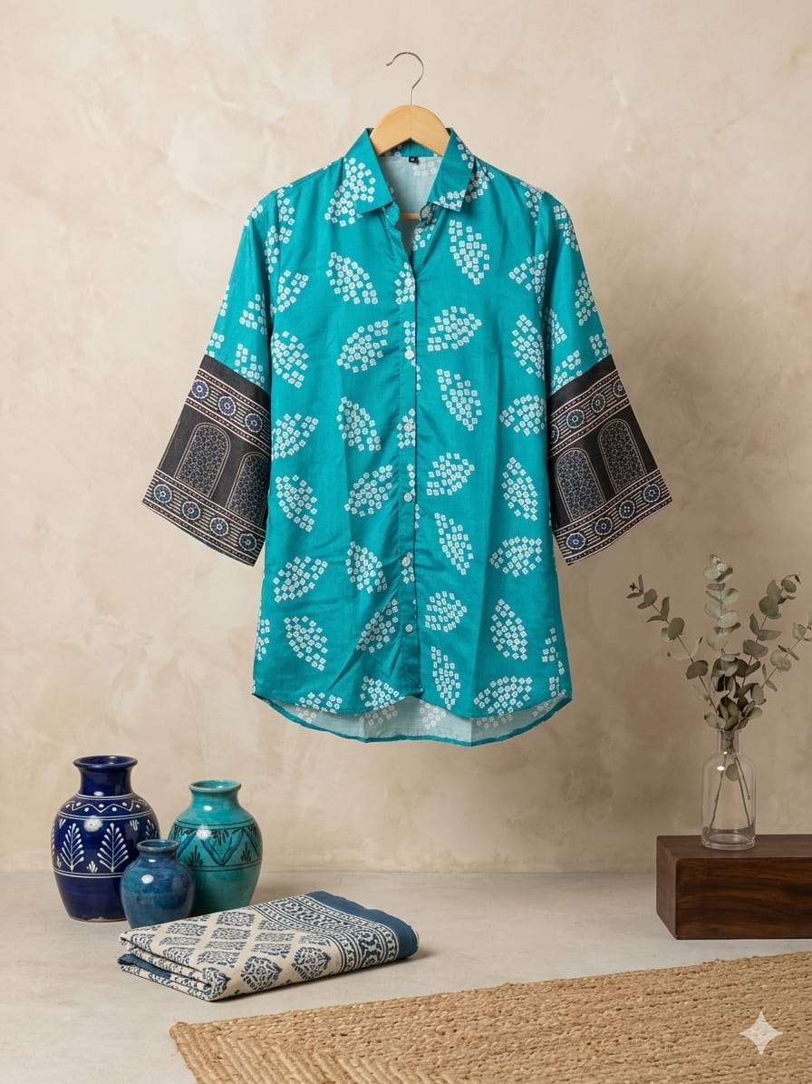 Designer Party Wear Look Chinnon Printed Bandhani Shirtπ