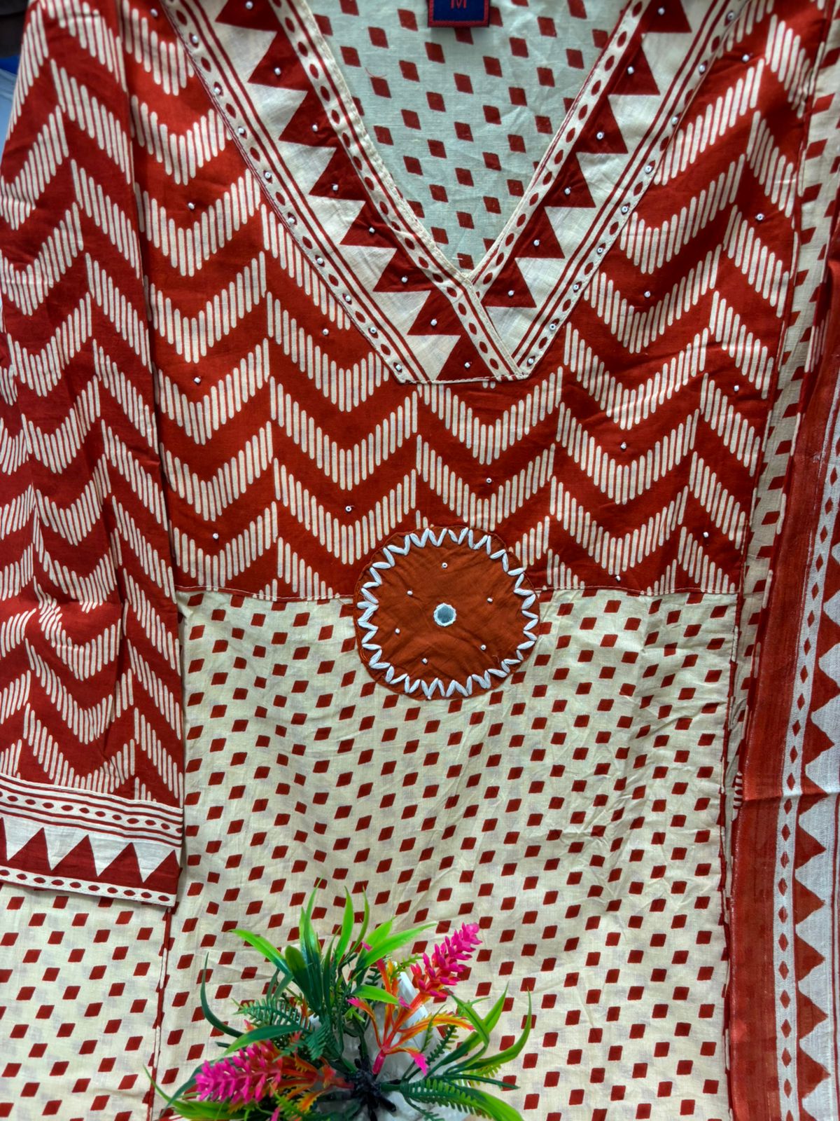 Pure fine Cotton fabric Kurti with Pant Nack and Hand work