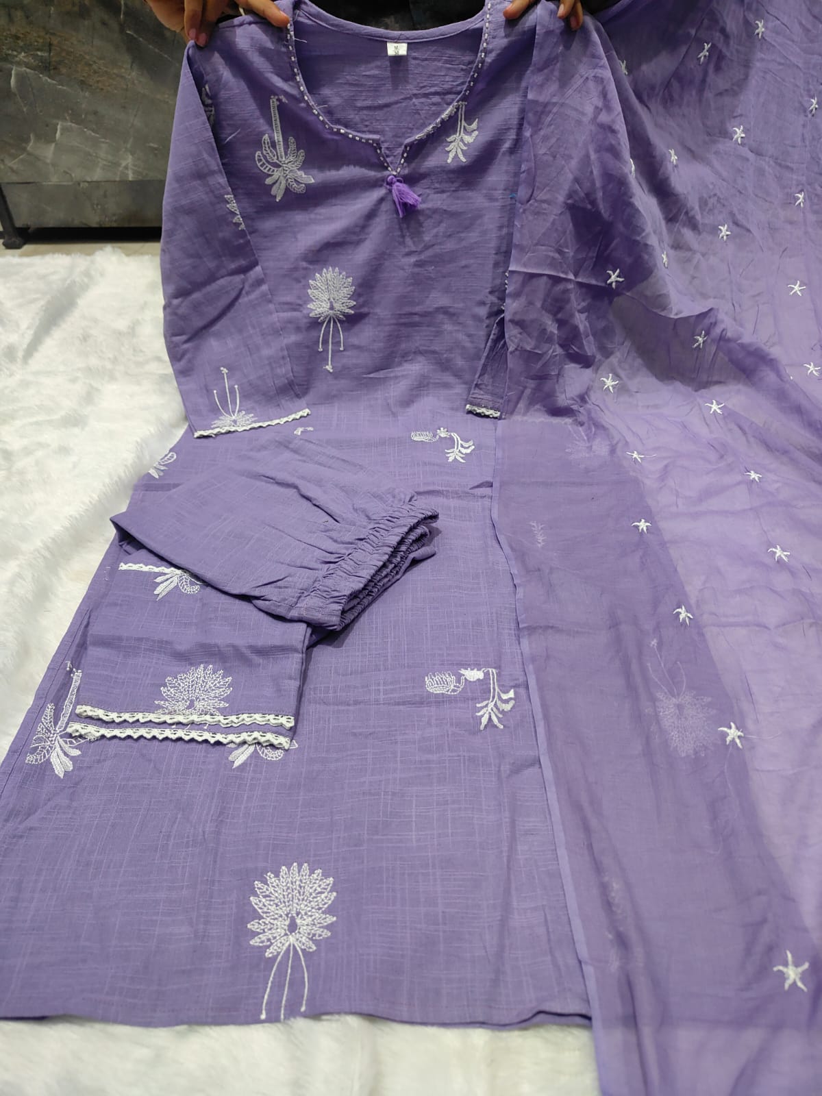 COTTON SluB KURTI WITH EMBROIDERY FULL EMBROIDERY AND TUSSLE AMD LESS WORK
