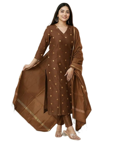 Kurta Pant Dupatta Set | Straight Kurti Set | V Neck 3/4 Sleeve Ethnic Outfit |