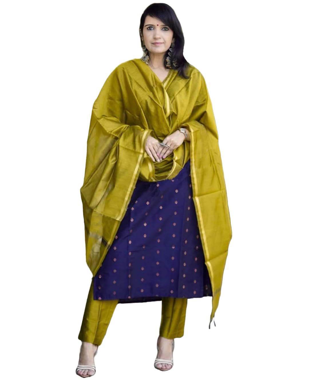 Kurta Pant Dupatta Set | Straight Kurti Set | V Neck 3/4 Sleeve Ethnic Outfit |