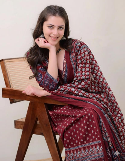 Women's Rayon Printed Anarkali Kurta and Pant with Dupatta Set