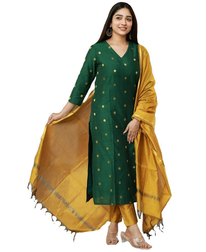 Kurta Pant Dupatta Set | Straight Kurti Set | V Neck 3/4 Sleeve Ethnic Outfit |