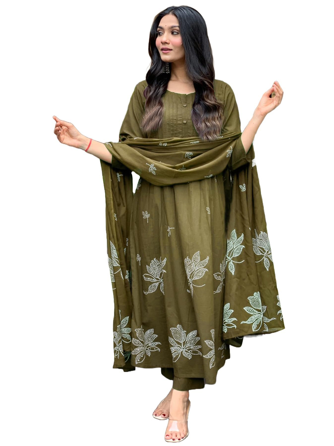 Rayon Blend Anarkali Printed Kurta with Pant & Dupatta