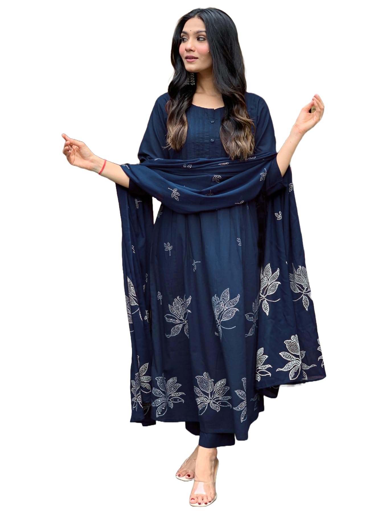 Rayon Blend Anarkali Printed Kurta with Pant & Dupatta