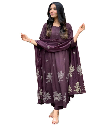 Rayon Blend Anarkali Printed Kurta with Pant & Dupatta