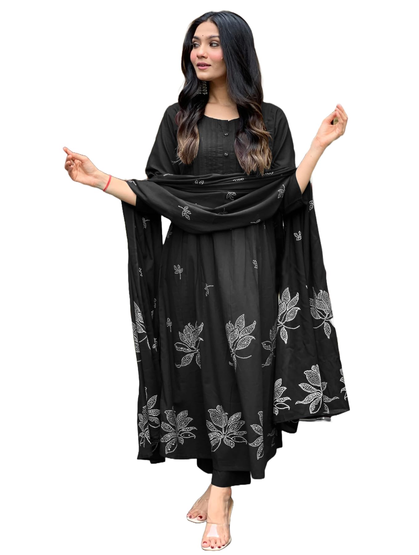 Rayon Blend Anarkali Printed Kurta with Pant & Dupatta