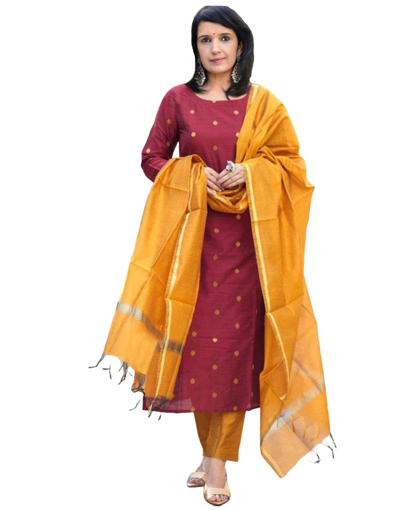Kurta Pant Dupatta Set | Straight Kurti Set | V Neck 3/4 Sleeve Ethnic Outfit |