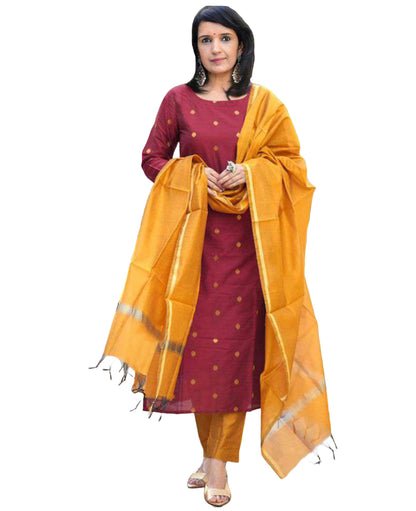 Kurta Pant Dupatta Set | Straight Kurti Set | V Neck 3/4 Sleeve Ethnic Outfit |