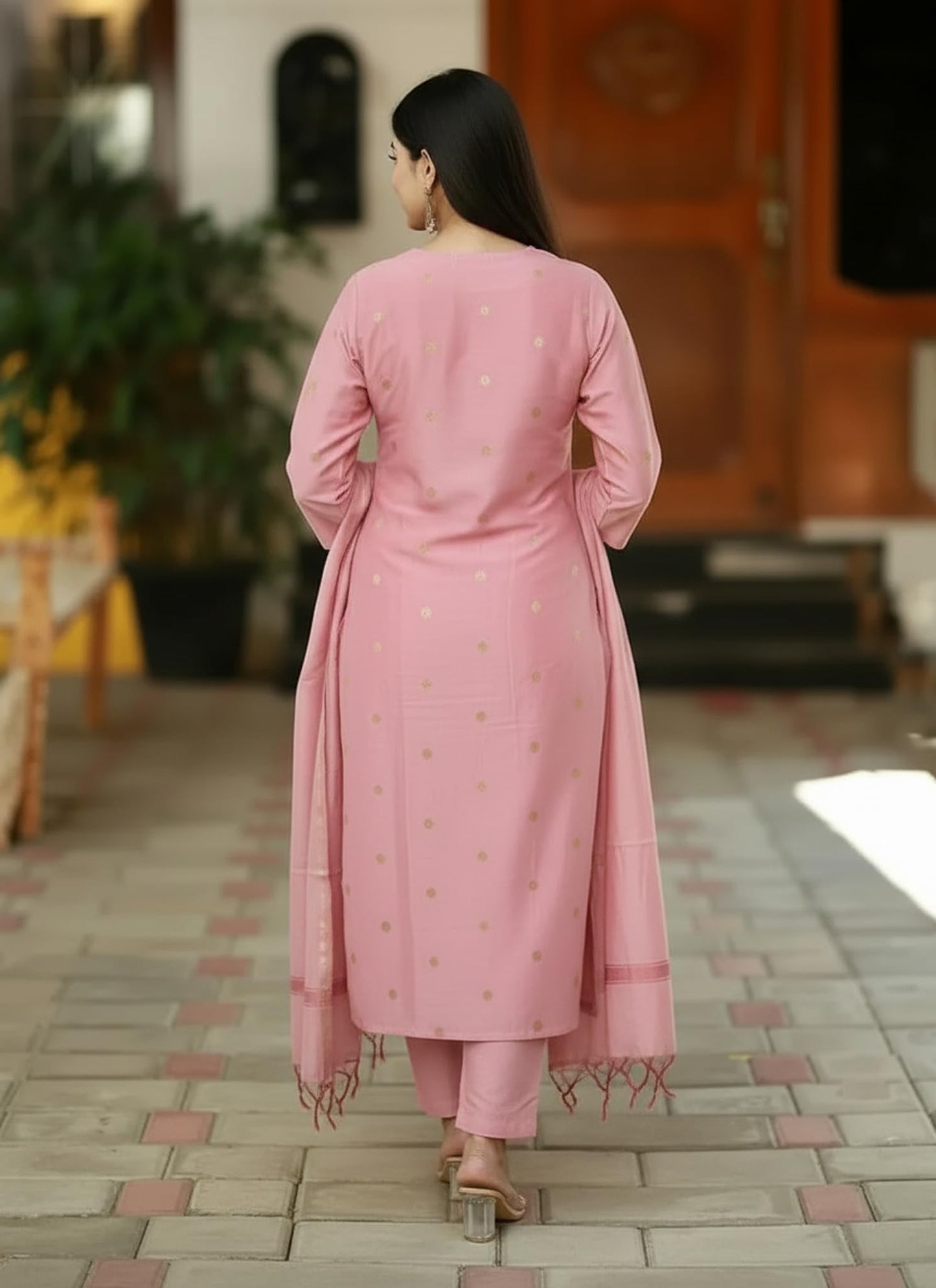 Kurta Pant Dupatta Set | Straight Kurti Set | V Neck 3/4 Sleeve Ethnic Outfit |