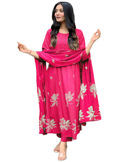 Rayon Blend Anarkali Printed Kurta with Pant & Dupatta