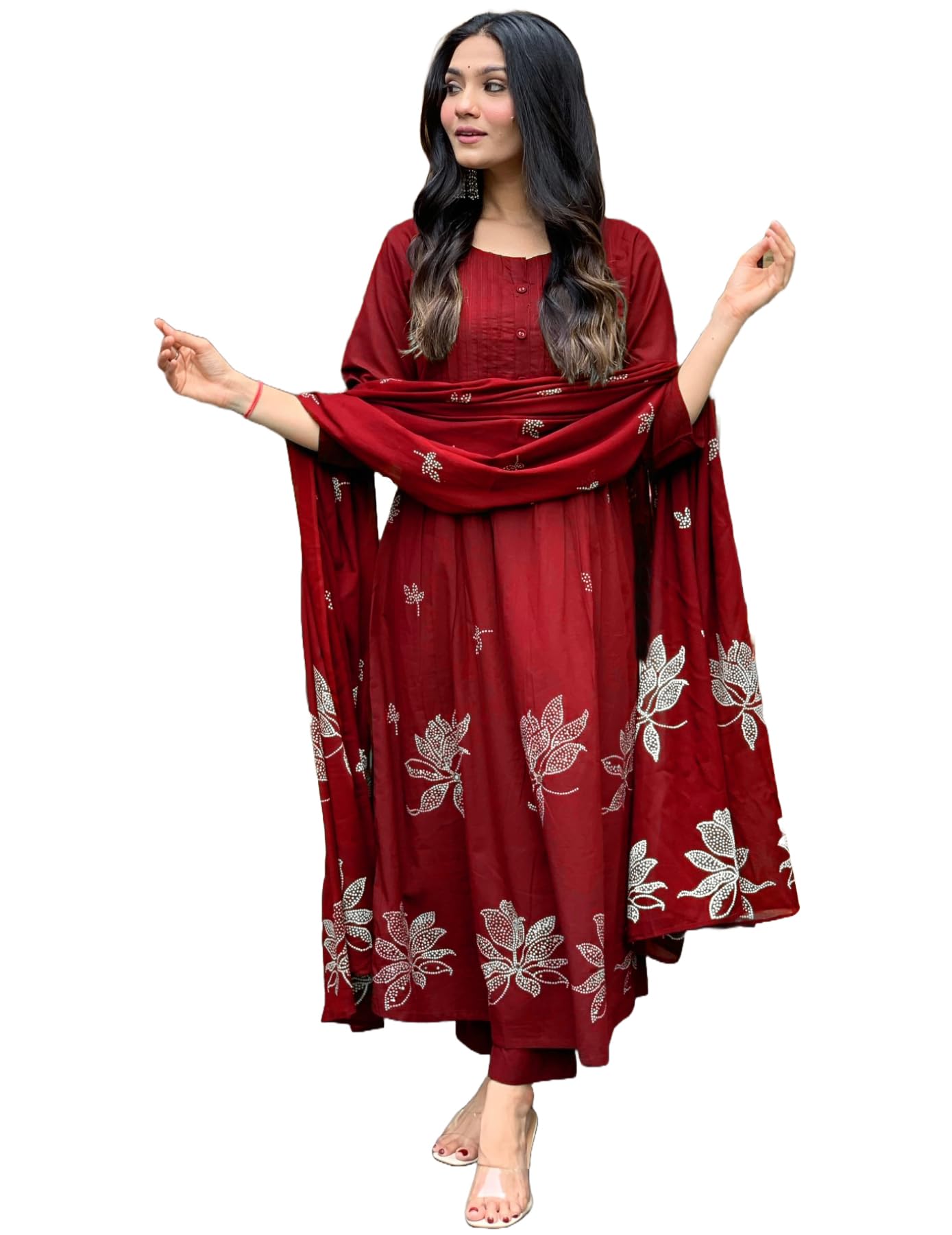 Rayon Blend Anarkali Printed Kurta with Pant & Dupatta