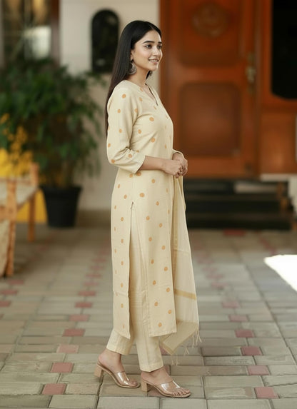 Kurta Pant Dupatta Set | Straight Kurti Set | V Neck 3/4 Sleeve Ethnic Outfit |