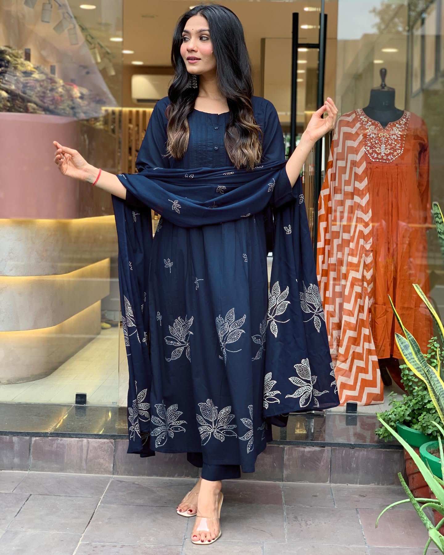 Rayon Blend Anarkali Printed Kurta with Pant & Dupatta