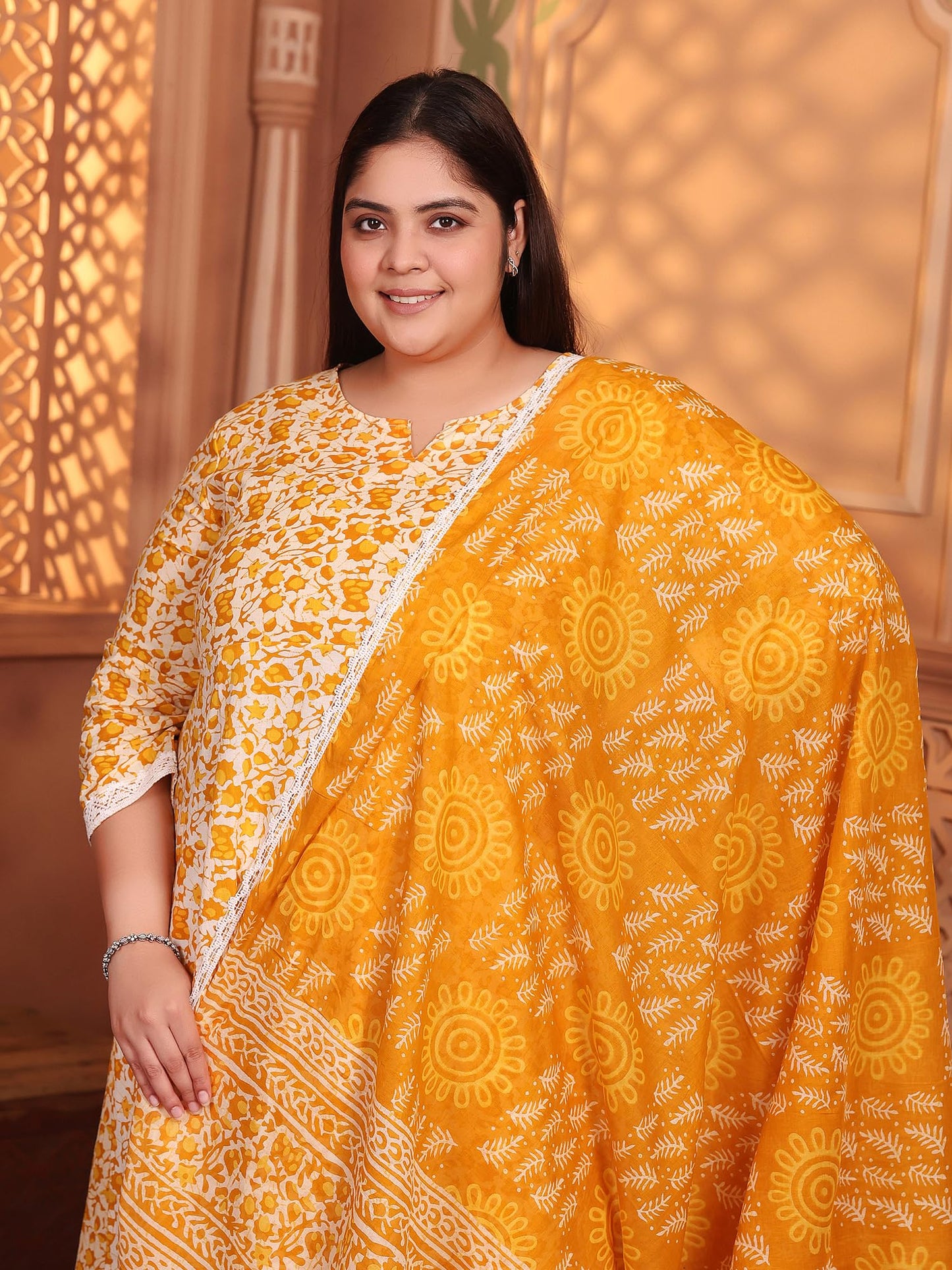 Women's Pure Cotton Printed Anarkali Kurta with Palazzos & Dupatta