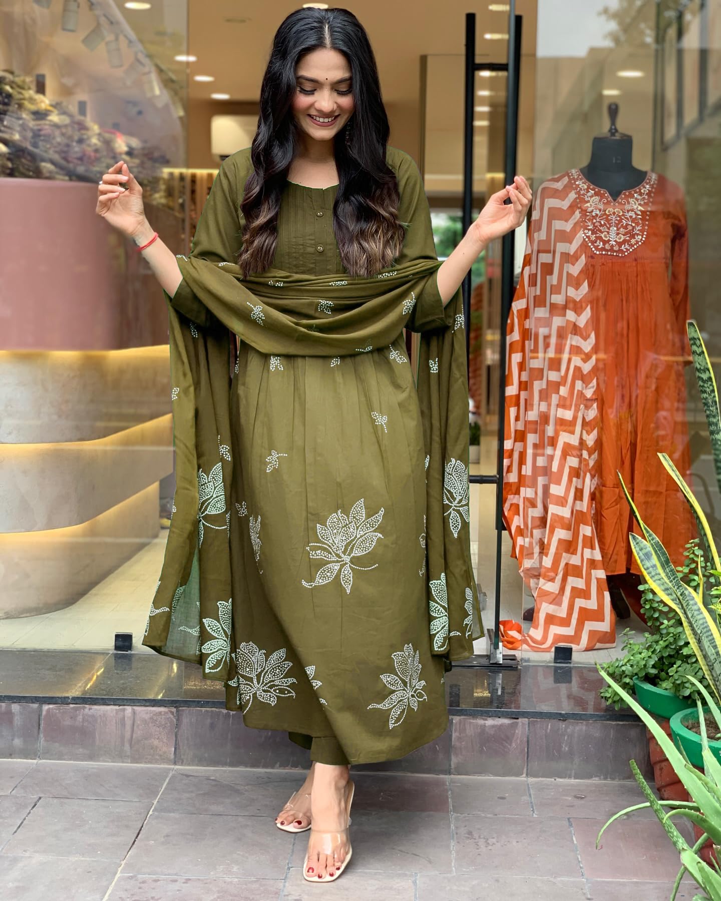Rayon Blend Anarkali Printed Kurta with Pant & Dupatta