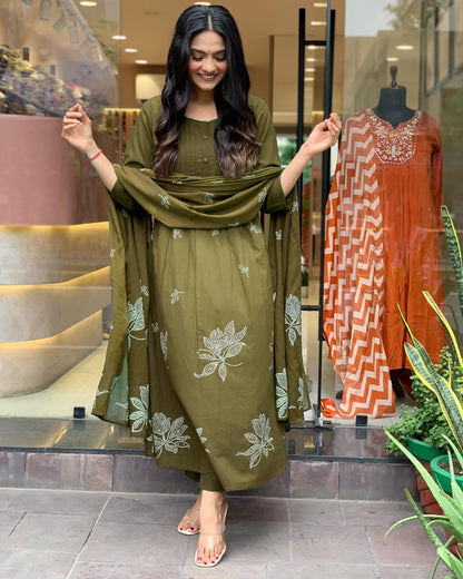 Rayon Blend Anarkali Printed Kurta with Pant & Dupatta