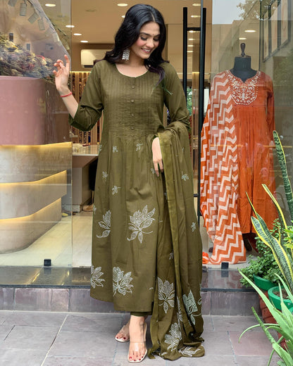 Rayon Blend Anarkali Printed Kurta with Pant & Dupatta