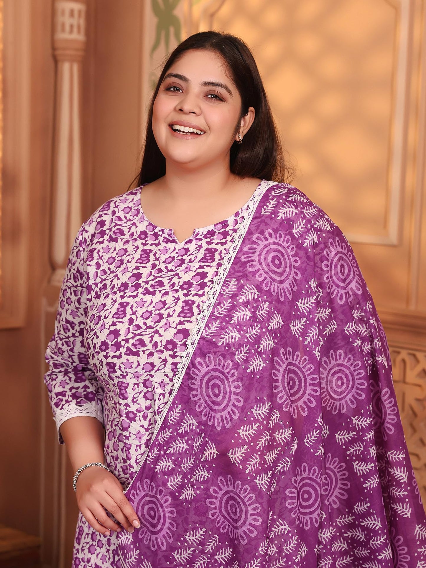 Women's Pure Cotton Printed Anarkali Kurta with Palazzos & Dupatta