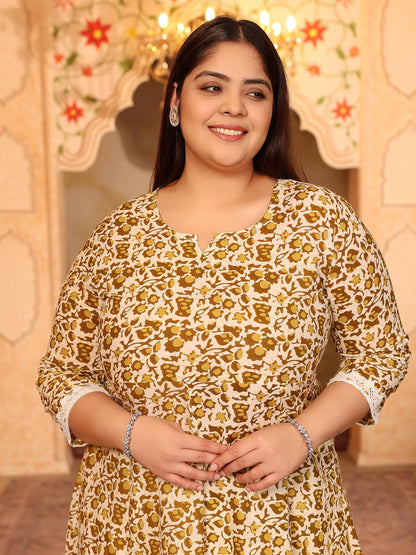 Women's Pure Cotton Printed Anarkali Kurta with Palazzos & Dupatta