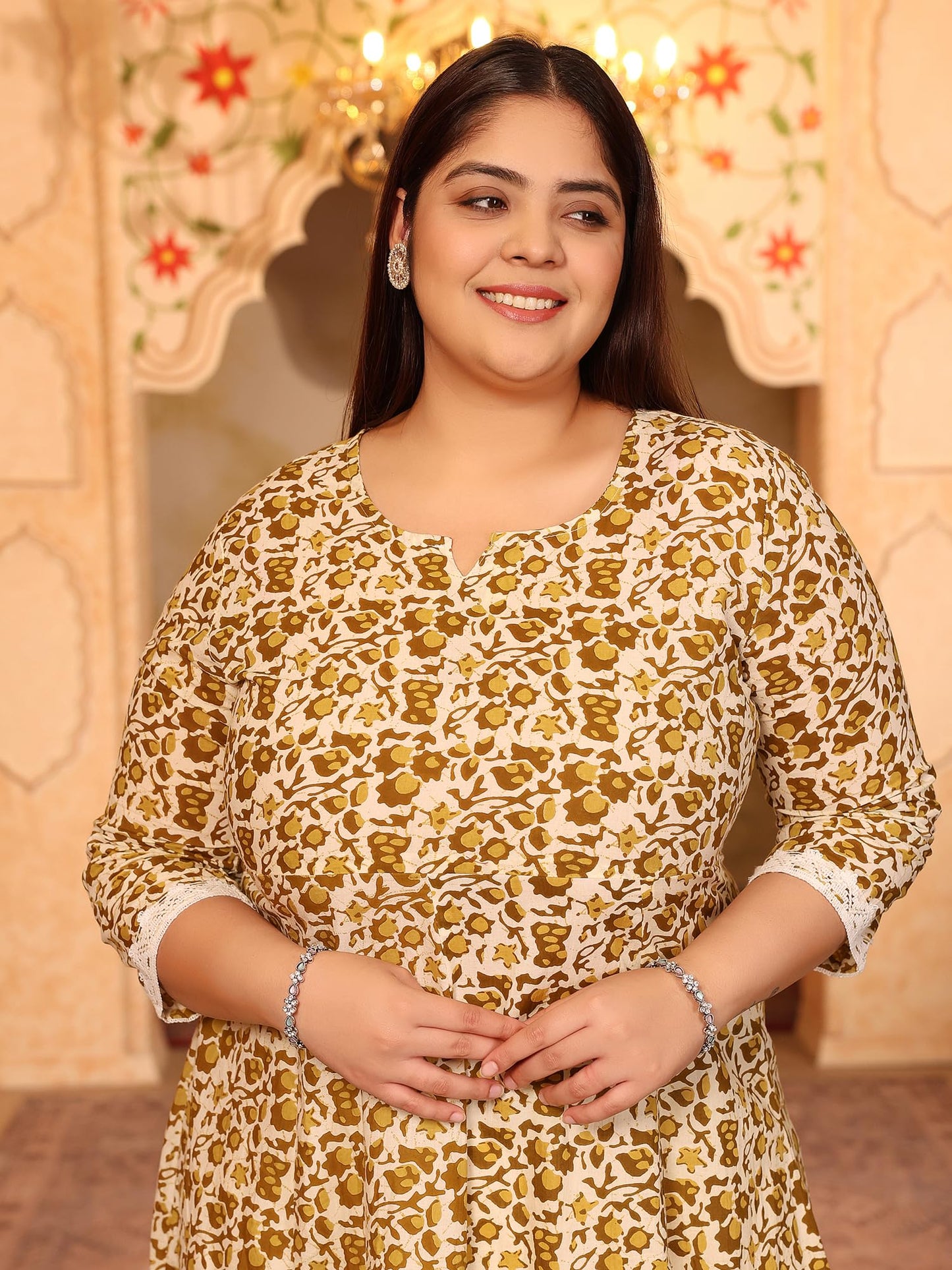 Women's Pure Cotton Printed Anarkali Kurta with Palazzos & Dupatta