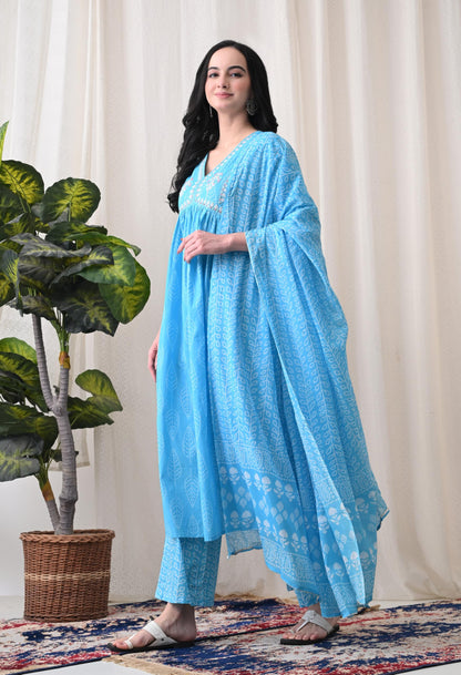 Alia Cut Kurta Palazzo and Dupatta Set,Pure Cotton, with Embroidery,