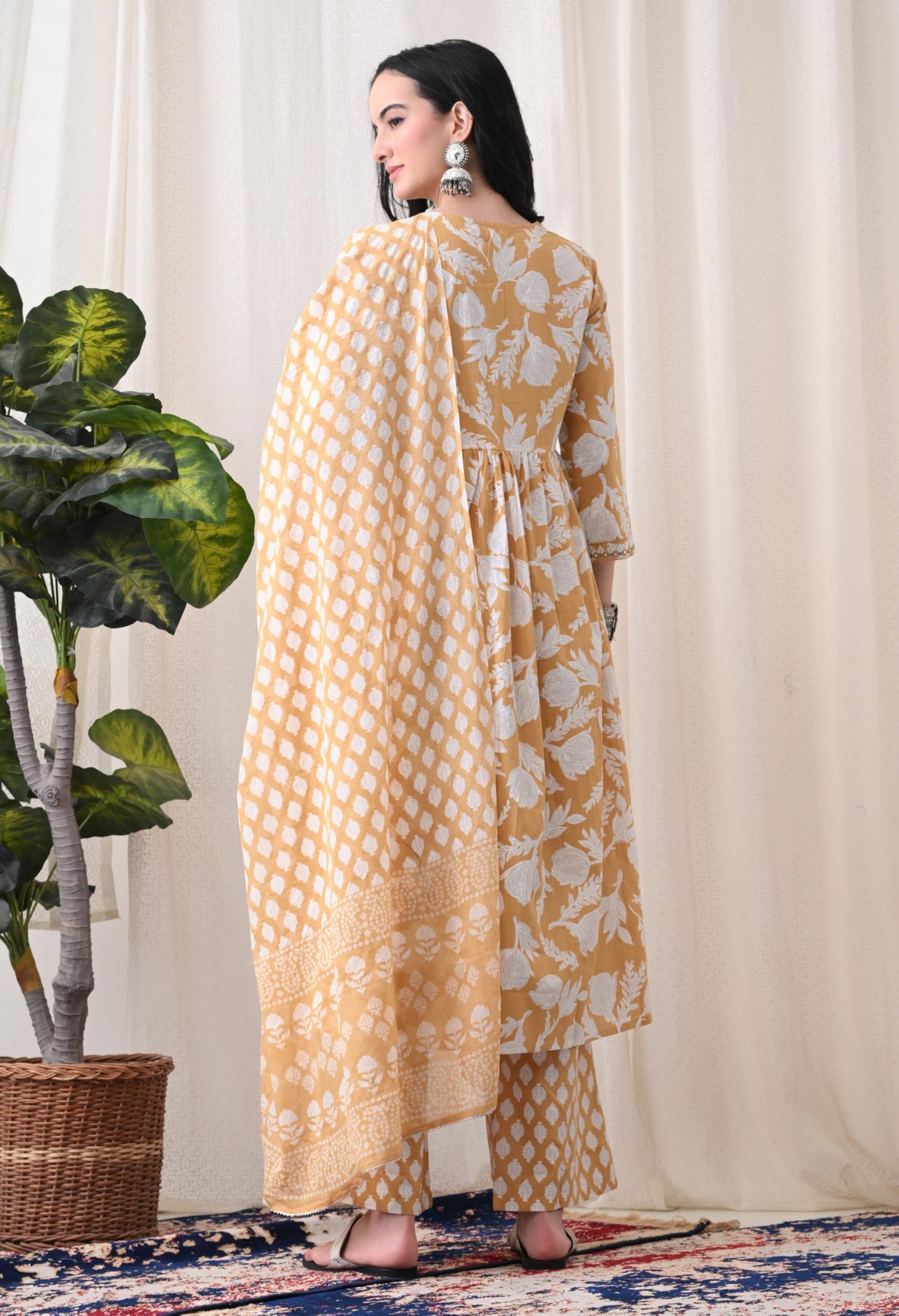 Alia Cut Kurta Palazzo and Dupatta Set,Pure Cotton, with Embroidery,