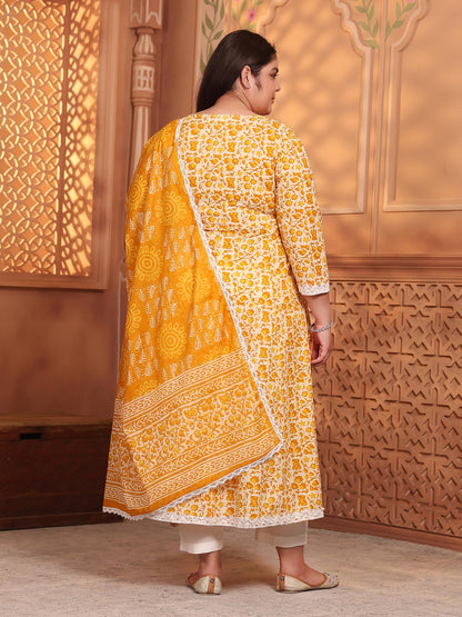 Women's Pure Cotton Printed Anarkali Kurta with Palazzos & Dupatta