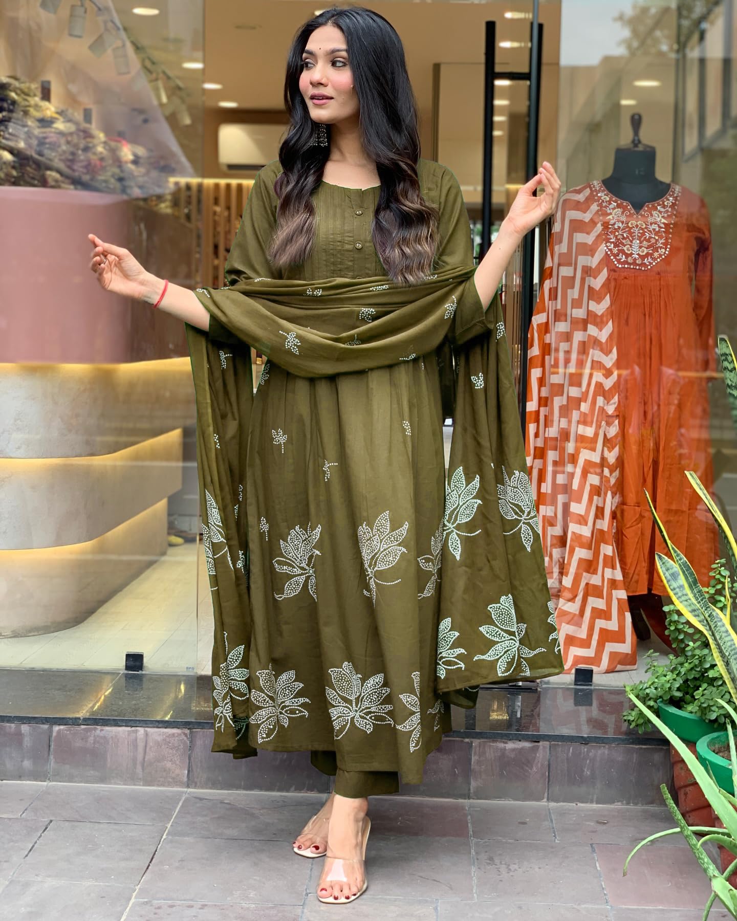 Rayon Blend Anarkali Printed Kurta with Pant & Dupatta