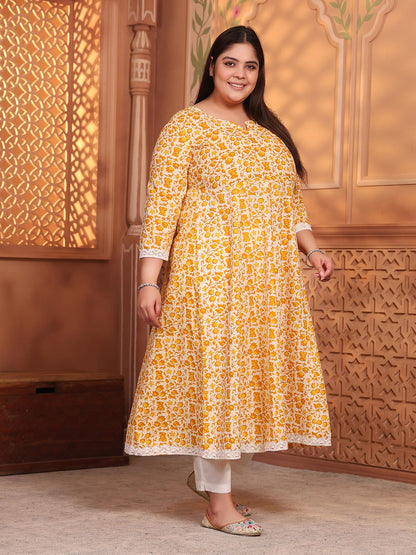 Women's Pure Cotton Printed Anarkali Kurta with Palazzos & Dupatta