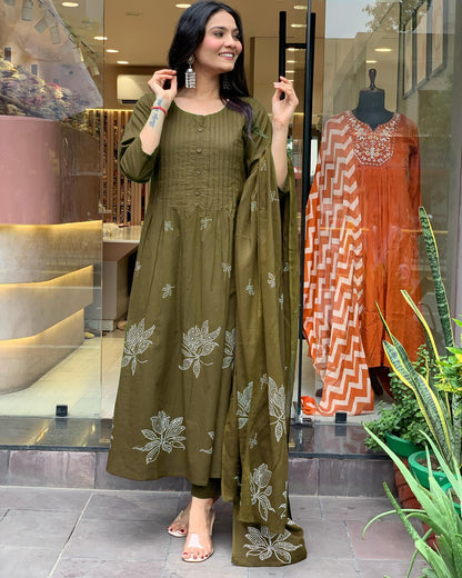 Rayon Blend Anarkali Printed Kurta with Pant & Dupatta