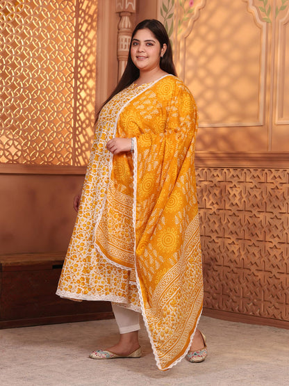 Women's Pure Cotton Printed Anarkali Kurta with Palazzos & Dupatta