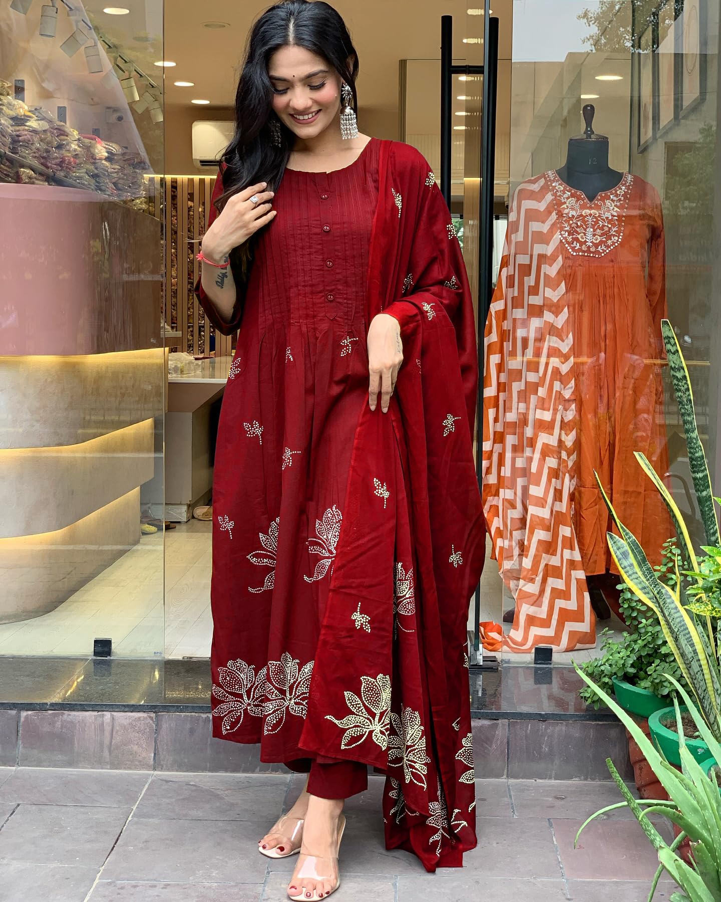 Rayon Blend Anarkali Printed Kurta with Pant & Dupatta