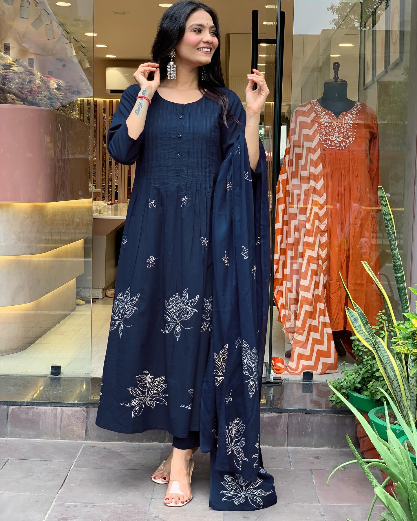 Rayon Blend Anarkali Printed Kurta with Pant & Dupatta
