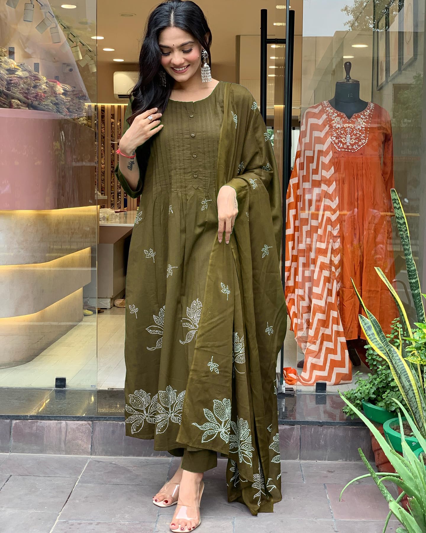 Rayon Blend Anarkali Printed Kurta with Pant & Dupatta