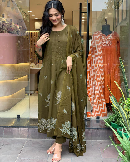 Rayon Blend Anarkali Printed Kurta with Pant & Dupatta
