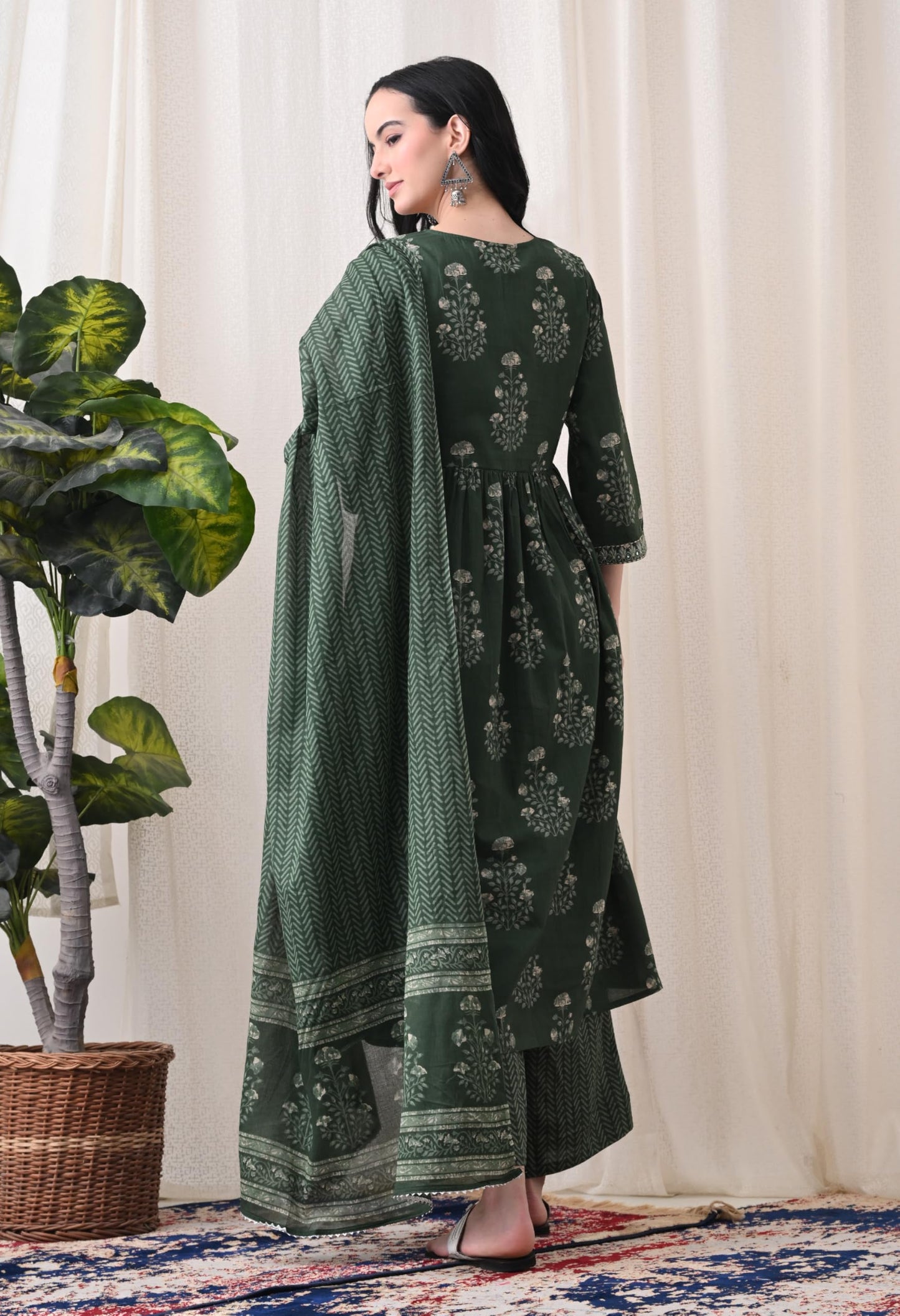 Alia Cut Kurta Palazzo and Dupatta Set,Pure Cotton, with Embroidery,