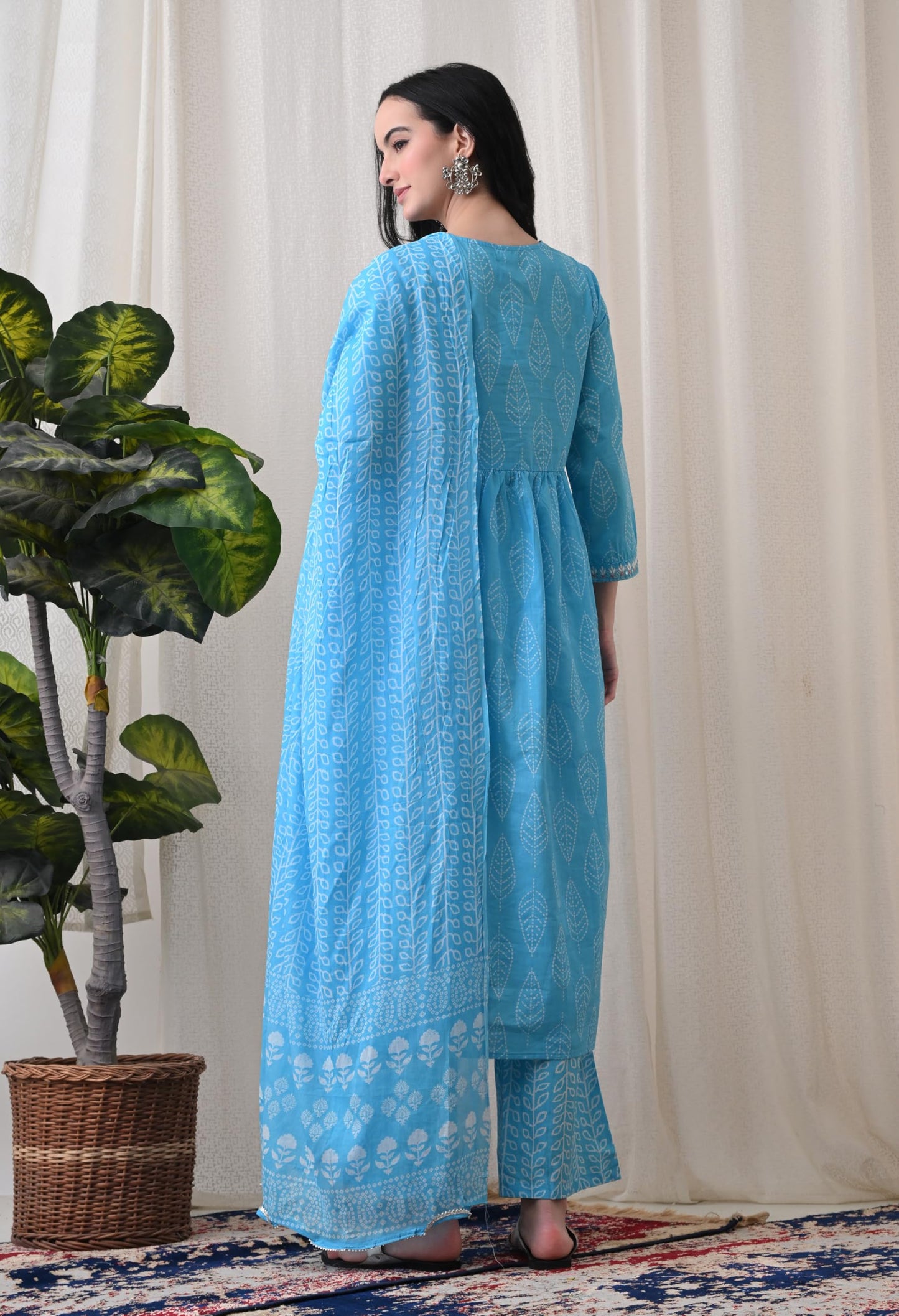 Alia Cut Kurta Palazzo and Dupatta Set,Pure Cotton, with Embroidery,