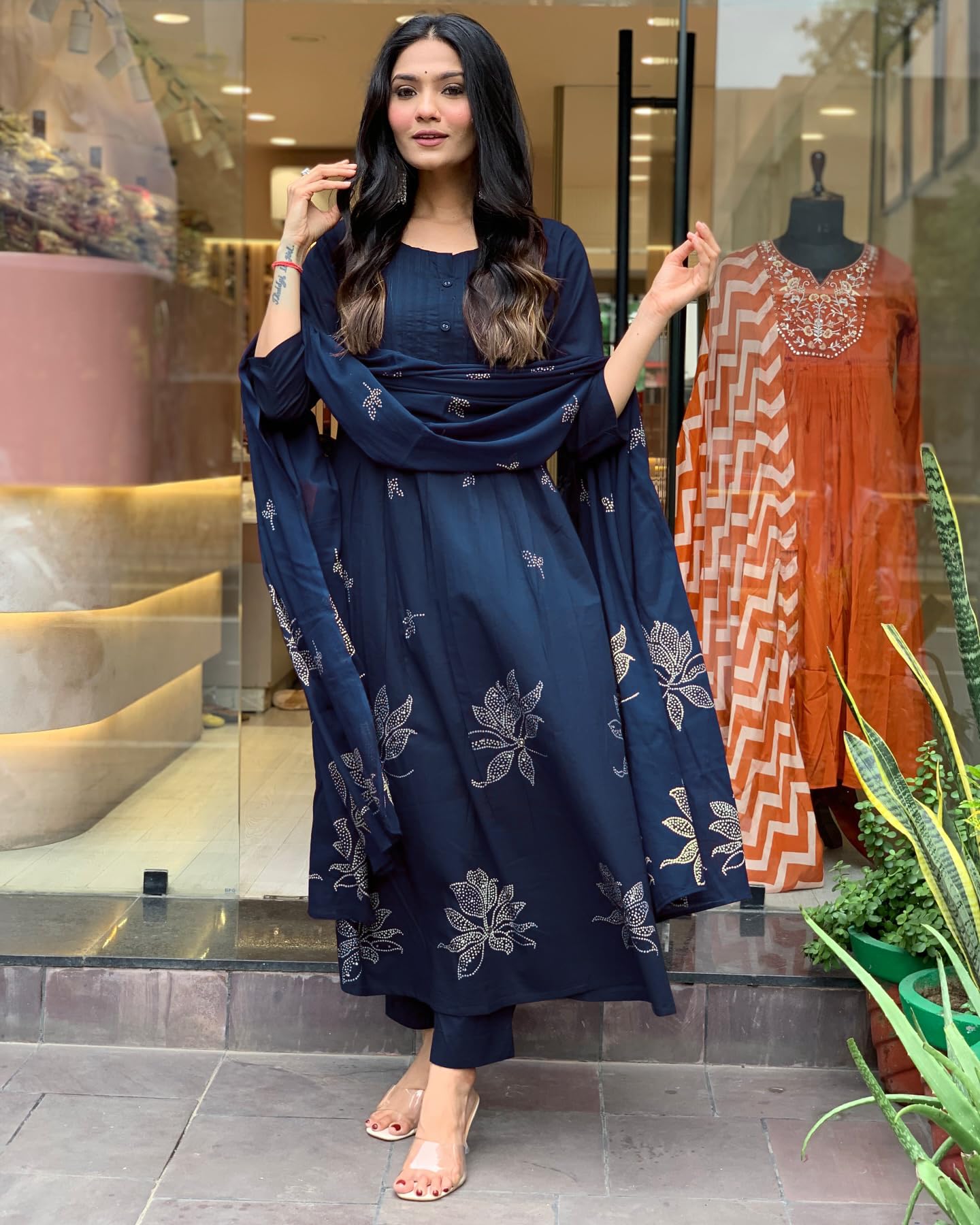 Rayon Blend Anarkali Printed Kurta with Pant & Dupatta