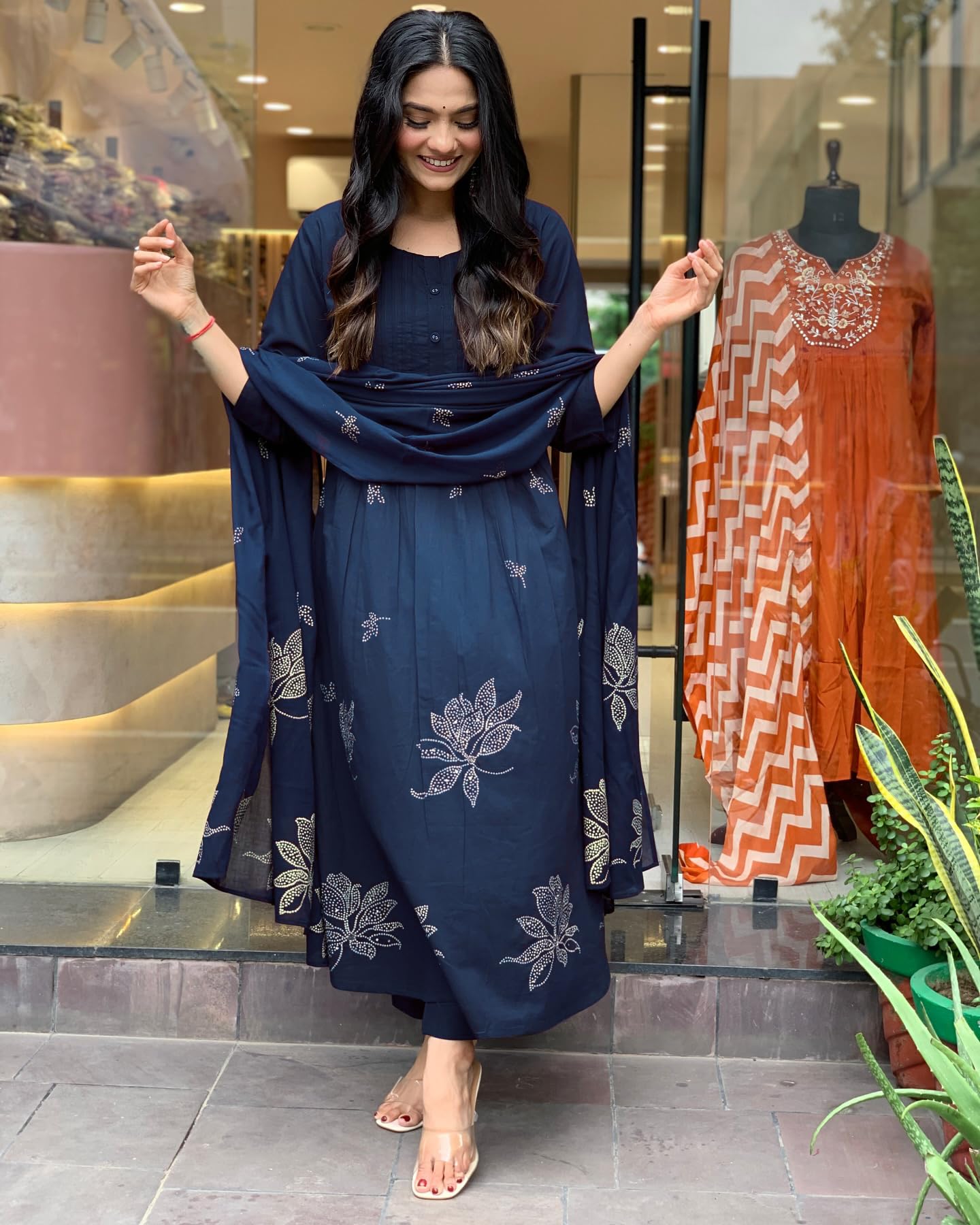 Rayon Blend Anarkali Printed Kurta with Pant & Dupatta