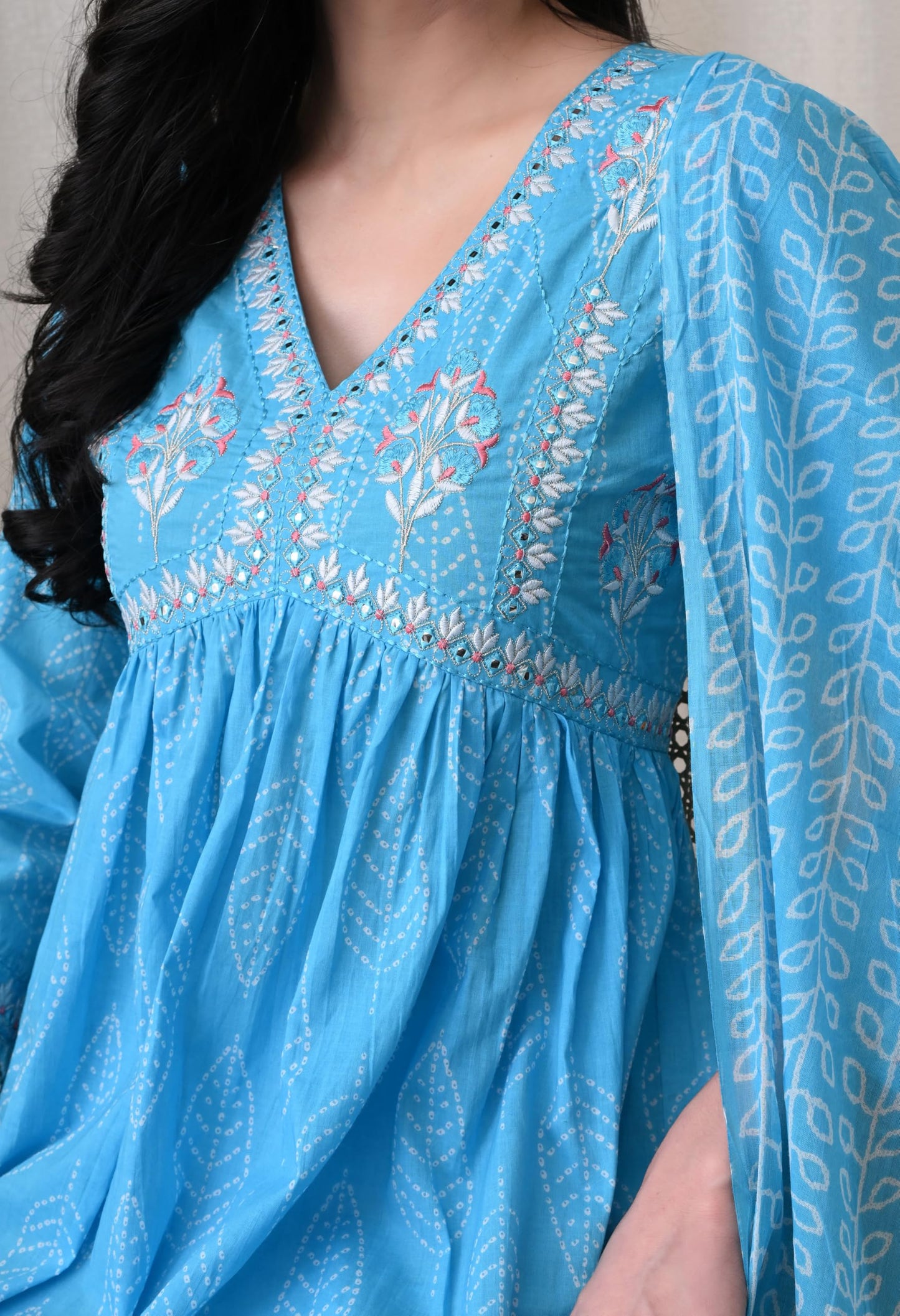 Alia Cut Kurta Palazzo and Dupatta Set,Pure Cotton, with Embroidery,