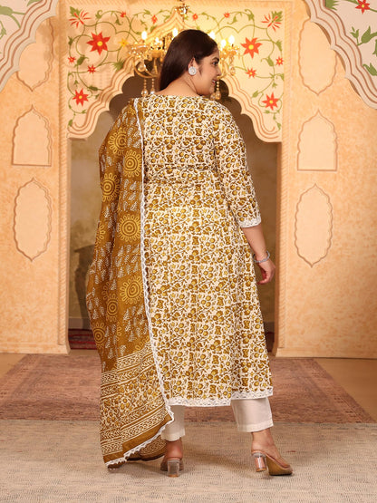 Women's Pure Cotton Printed Anarkali Kurta with Palazzos & Dupatta