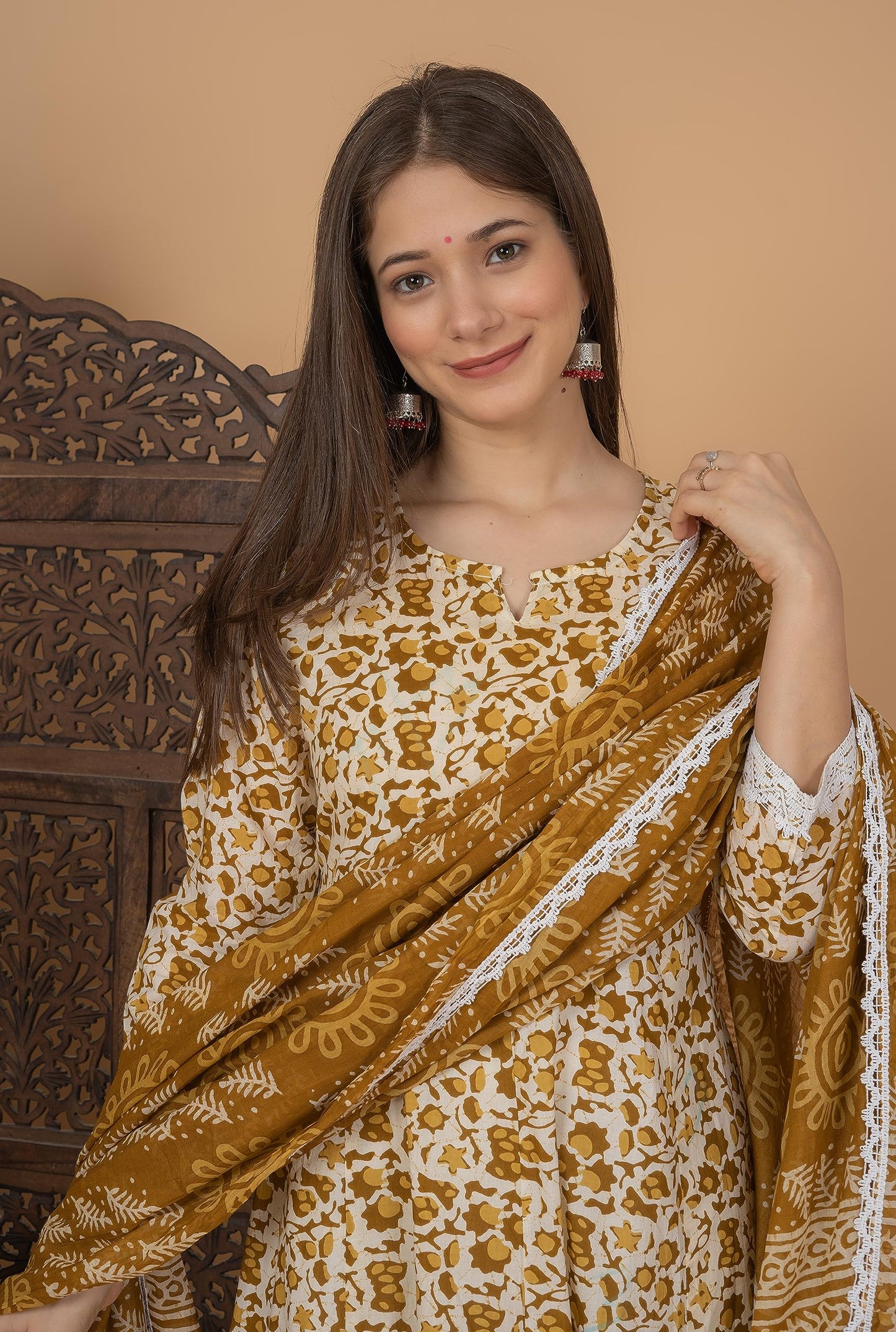 Cotton Printed Anarkali Kurta with Palazzo & Dupatta Set