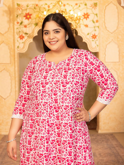 Women's Pure Cotton Printed Anarkali Kurta with Palazzos & Dupatta