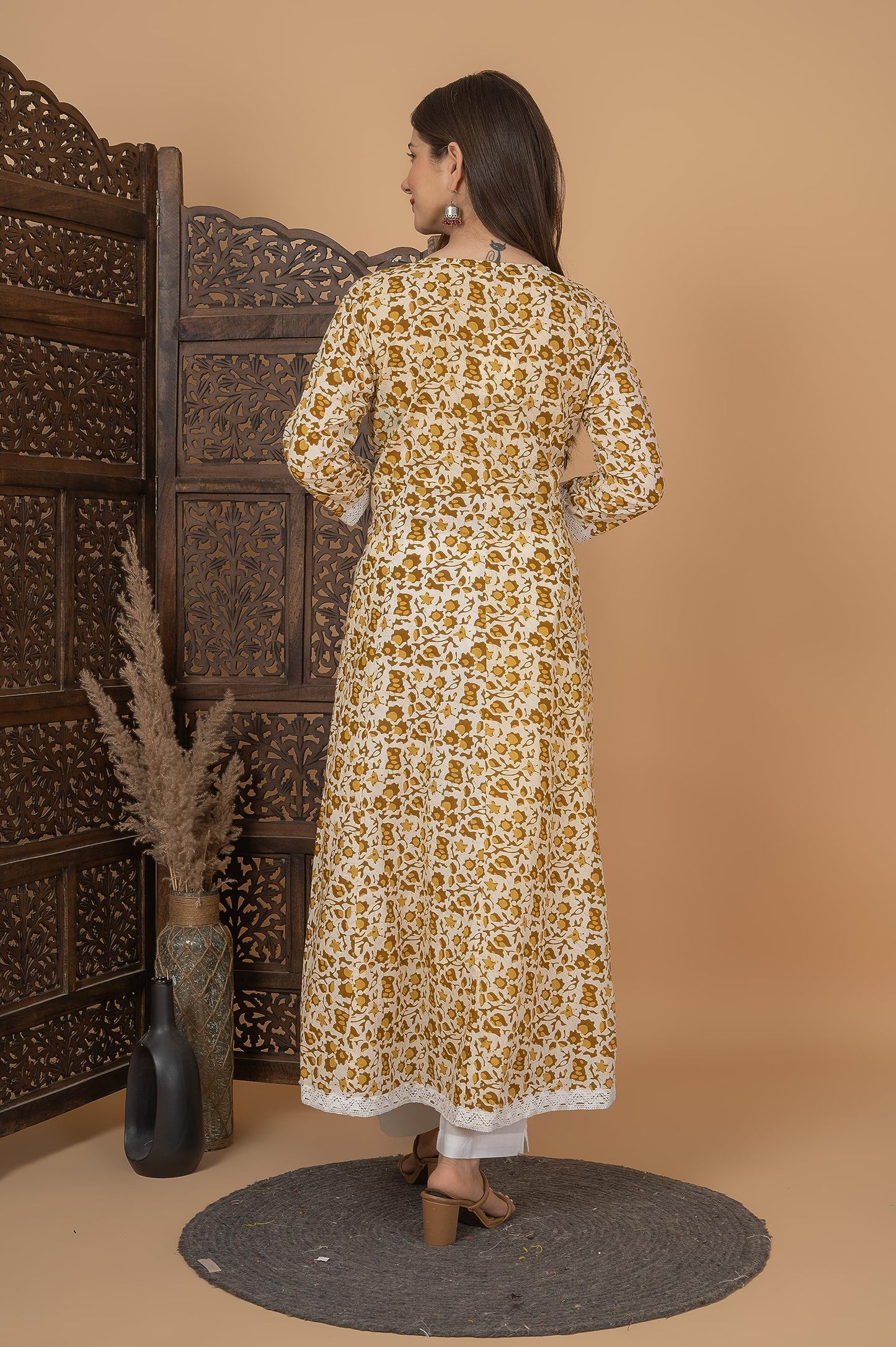 Cotton Printed Anarkali Kurta with Palazzo & Dupatta Set