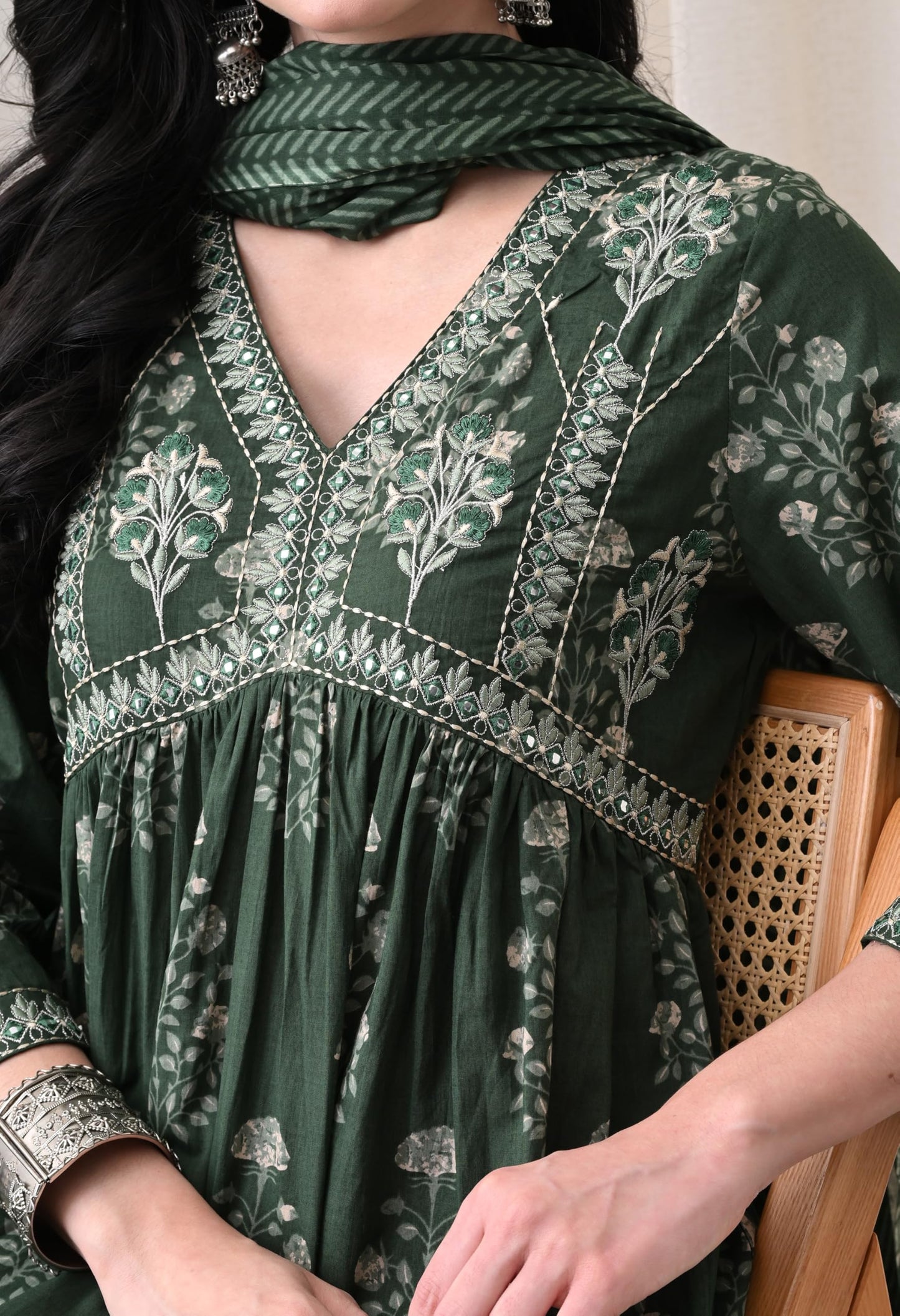 Alia Cut Kurta Palazzo and Dupatta Set,Pure Cotton, with Embroidery,