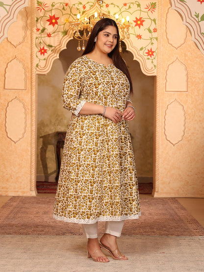 Women's Pure Cotton Printed Anarkali Kurta with Palazzos & Dupatta