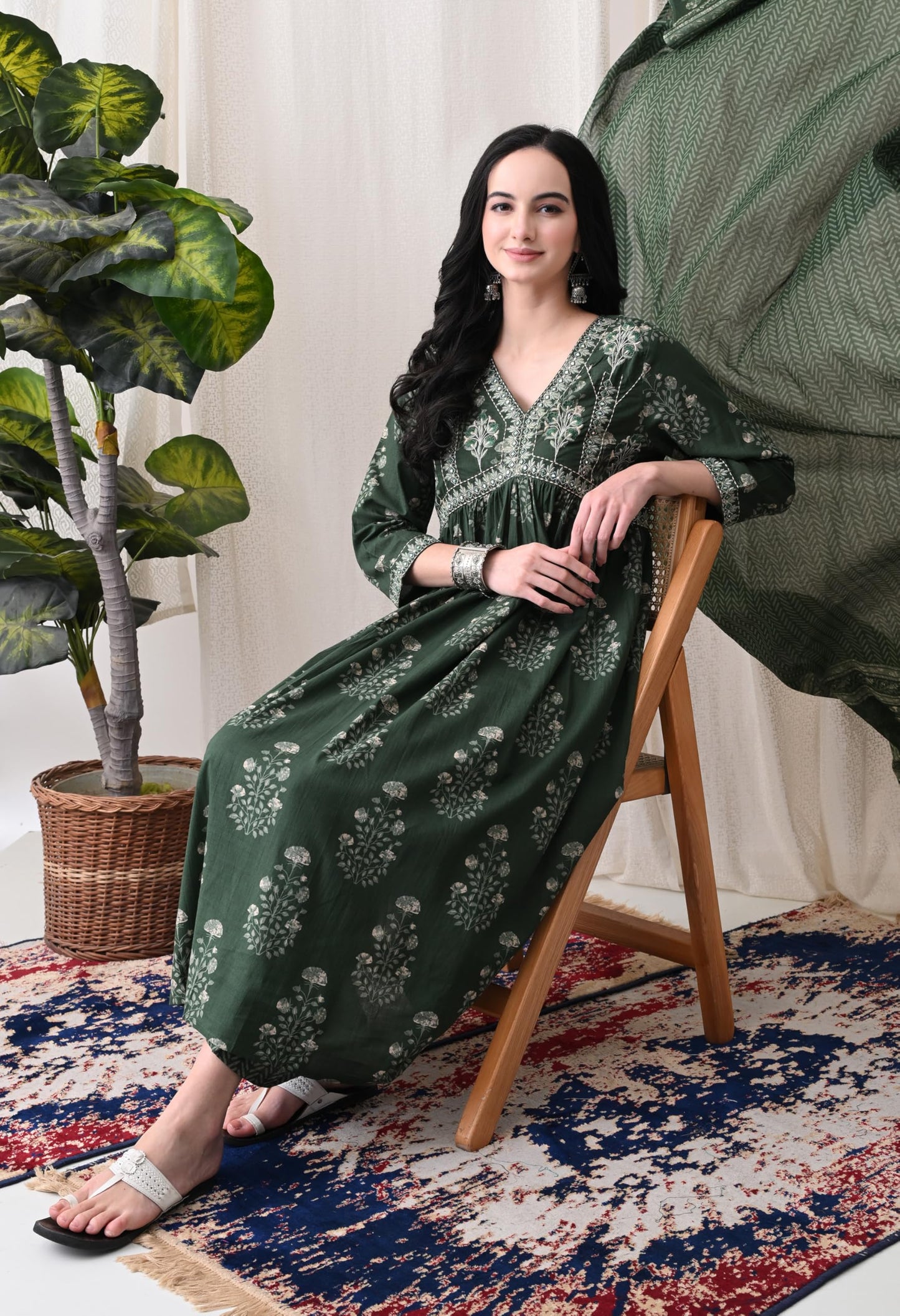 Alia Cut Kurta Palazzo and Dupatta Set,Pure Cotton, with Embroidery,