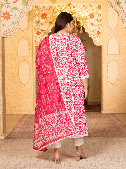 Women's Pure Cotton Printed Anarkali Kurta with Palazzos & Dupatta